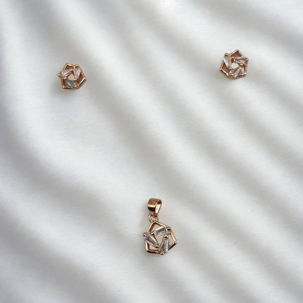 rose gold hexagon pendant set without chain 925 sterling silver