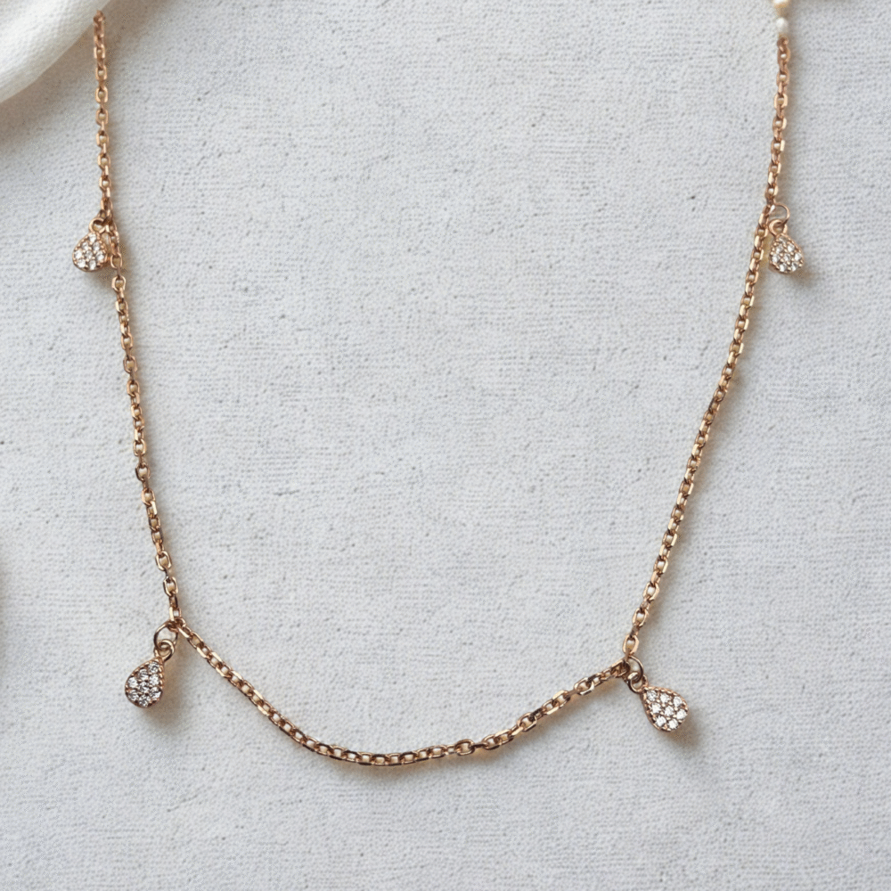 rose gold dew drop charm necklace 925 sterling silver