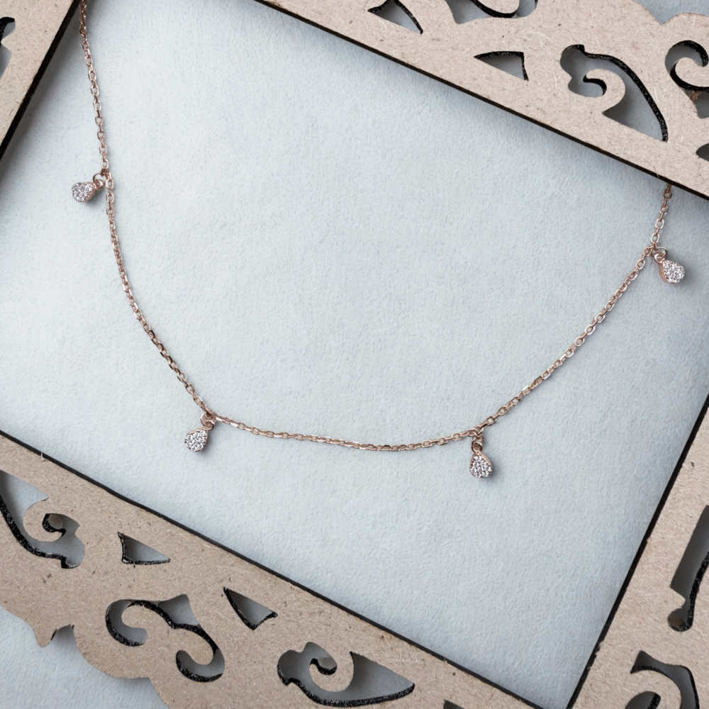 Rose Gold Dew Drop Charm Necklace- 925 Sterling Silver