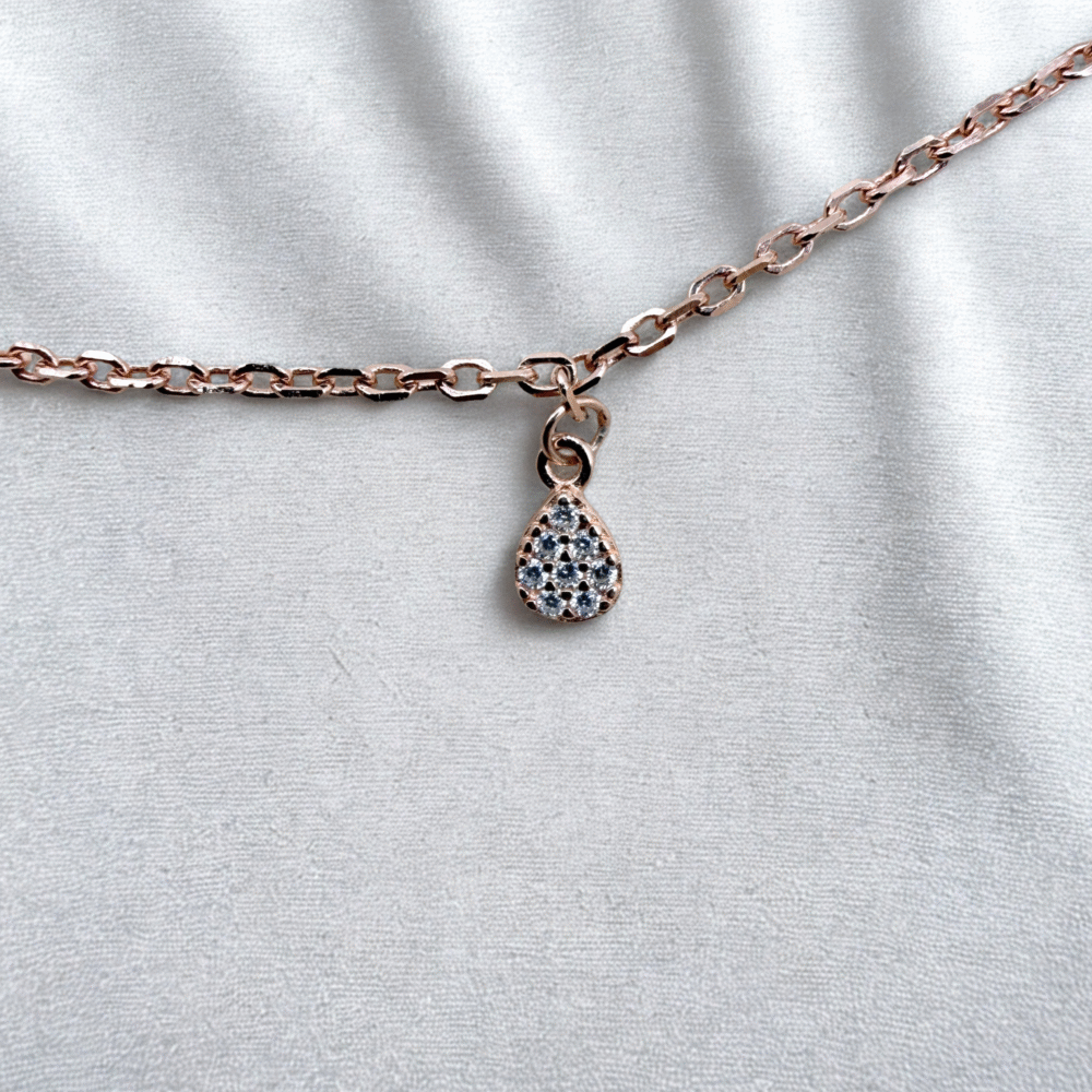 rose gold dew drop charm necklace 925 sterling silver