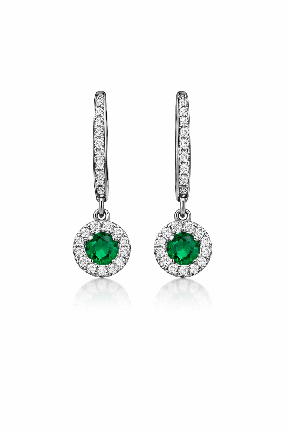 Circular huggie earrings with green solitaire stone made from 925 Sterling Silver