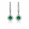 Circular huggie earrings with green solitaire stone made from 925 Sterling Silver