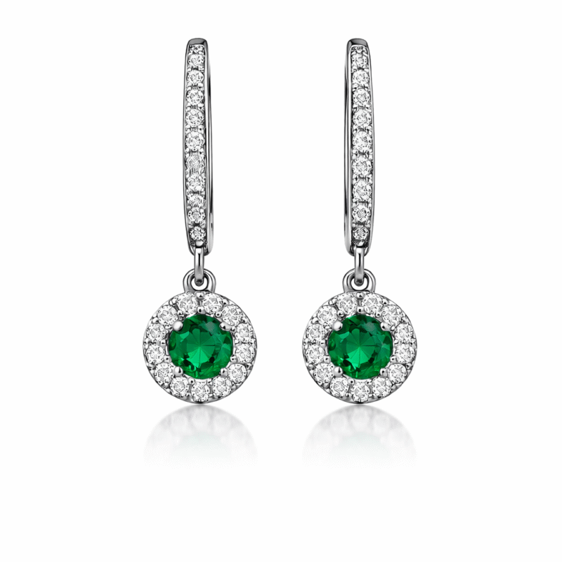 Circular huggie earrings with green solitaire stone made from 925 Sterling Silver