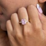 925 silver ring with dark pink cubic zirconia stones on a gold-plated band, elegant minimal design