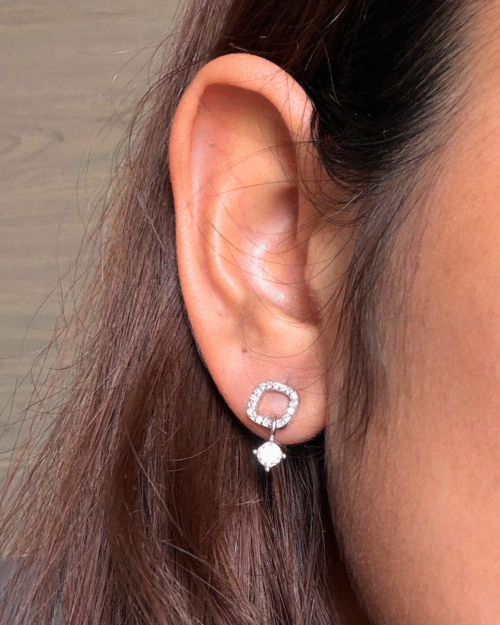 crystal square drop studs sterling silver