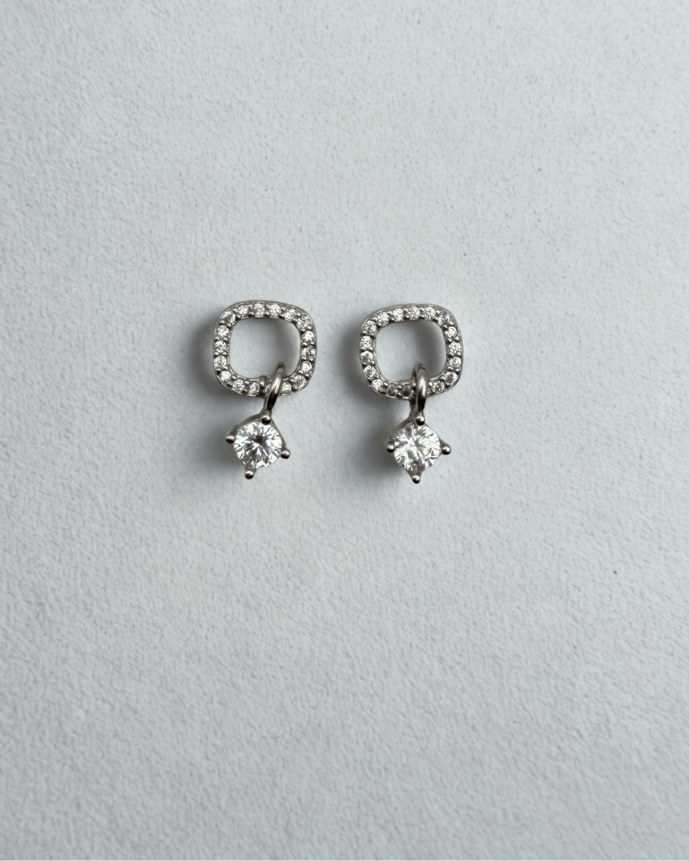 crystal square drop studs sterling silver