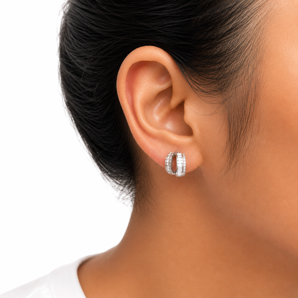 double halo sterling silver hoops