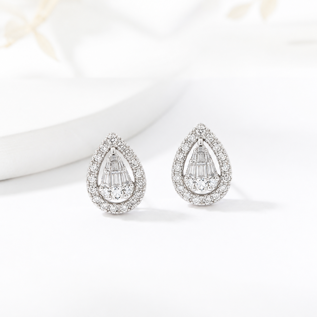silver drop zircon stud sterling silver earrings