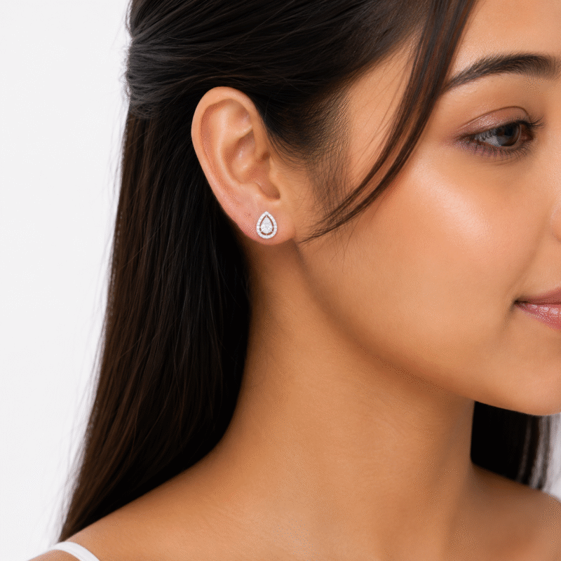 silver drop zircon stud sterling silver earrings