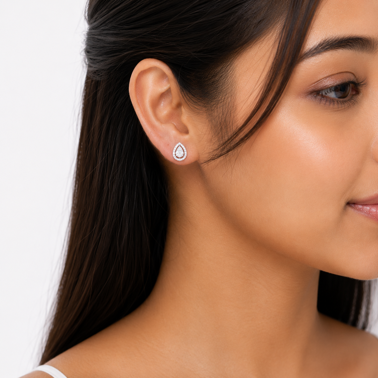 silver drop zircon stud sterling silver earrings