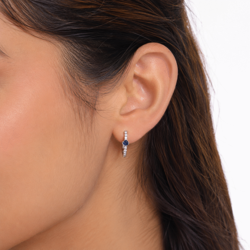 sapphire spark hoops sterling silver earrings
