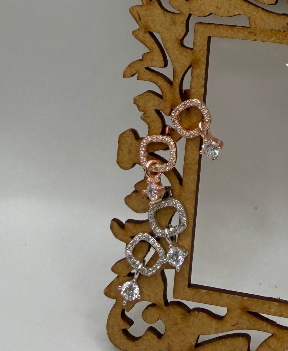 Crystal Square Drop Studs Sterling Silver