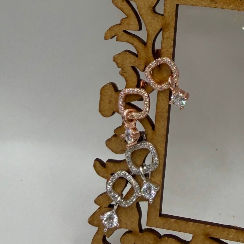 Crystal Square Drop Studs Sterling Silver