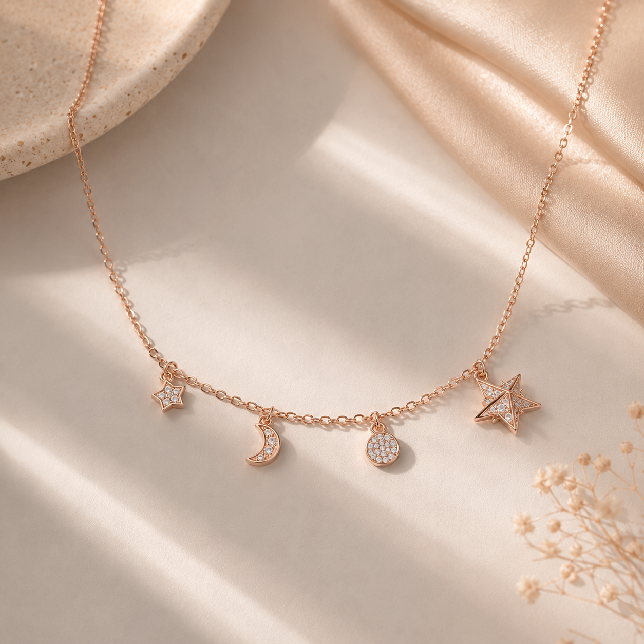 Moon Charm Necklace 925 Sterling Silver
