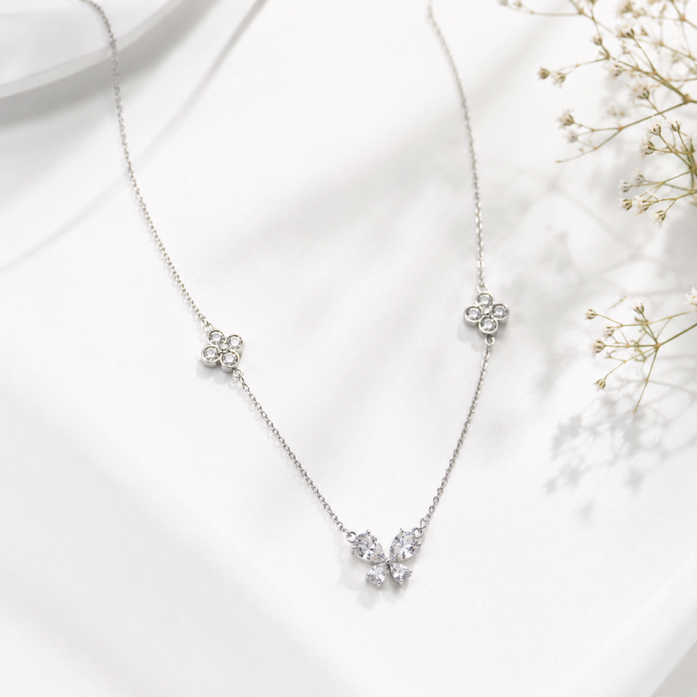 Butterfly Clover 925 Sterling Silver Necklace