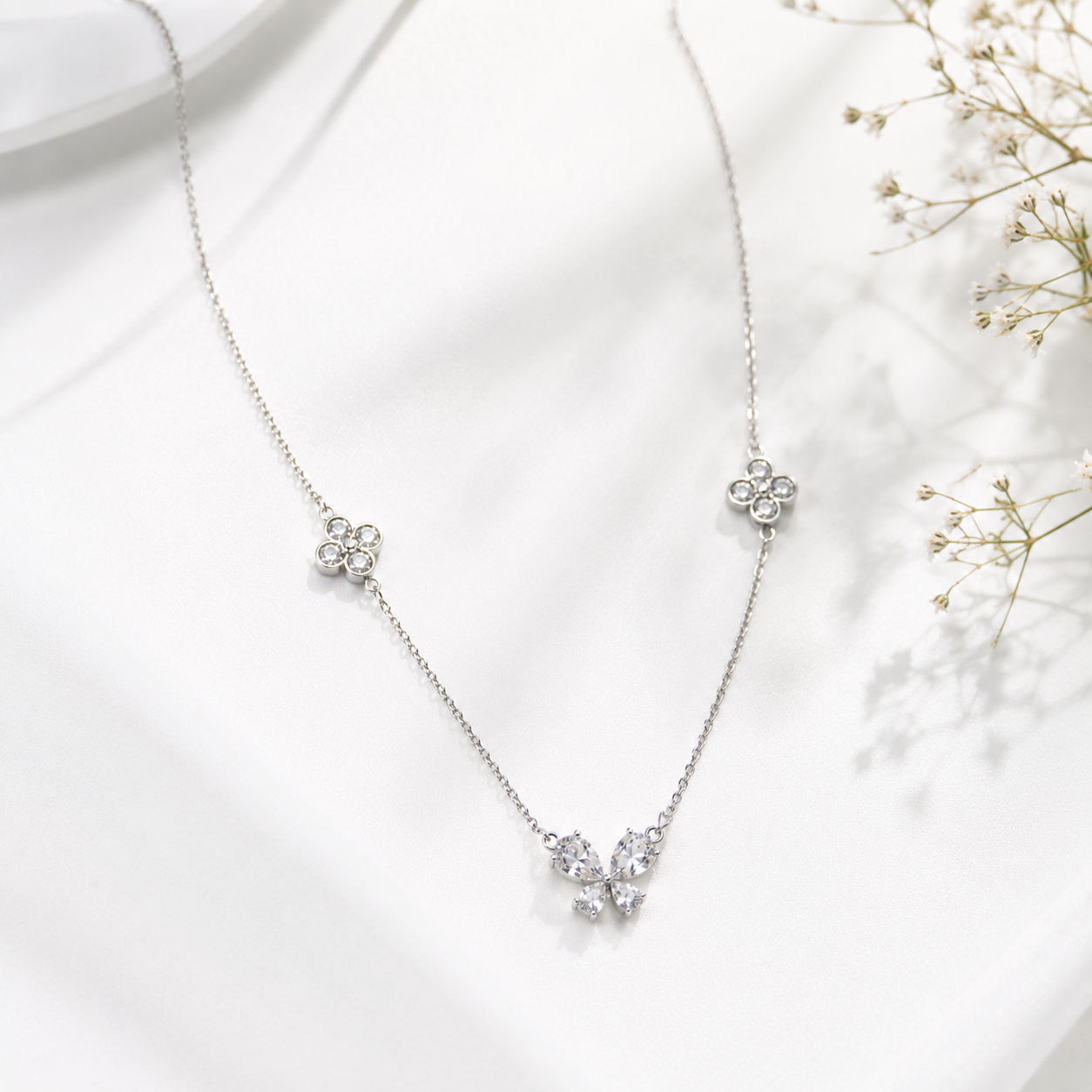 Butterfly Clover 925 Sterling Silver Necklace