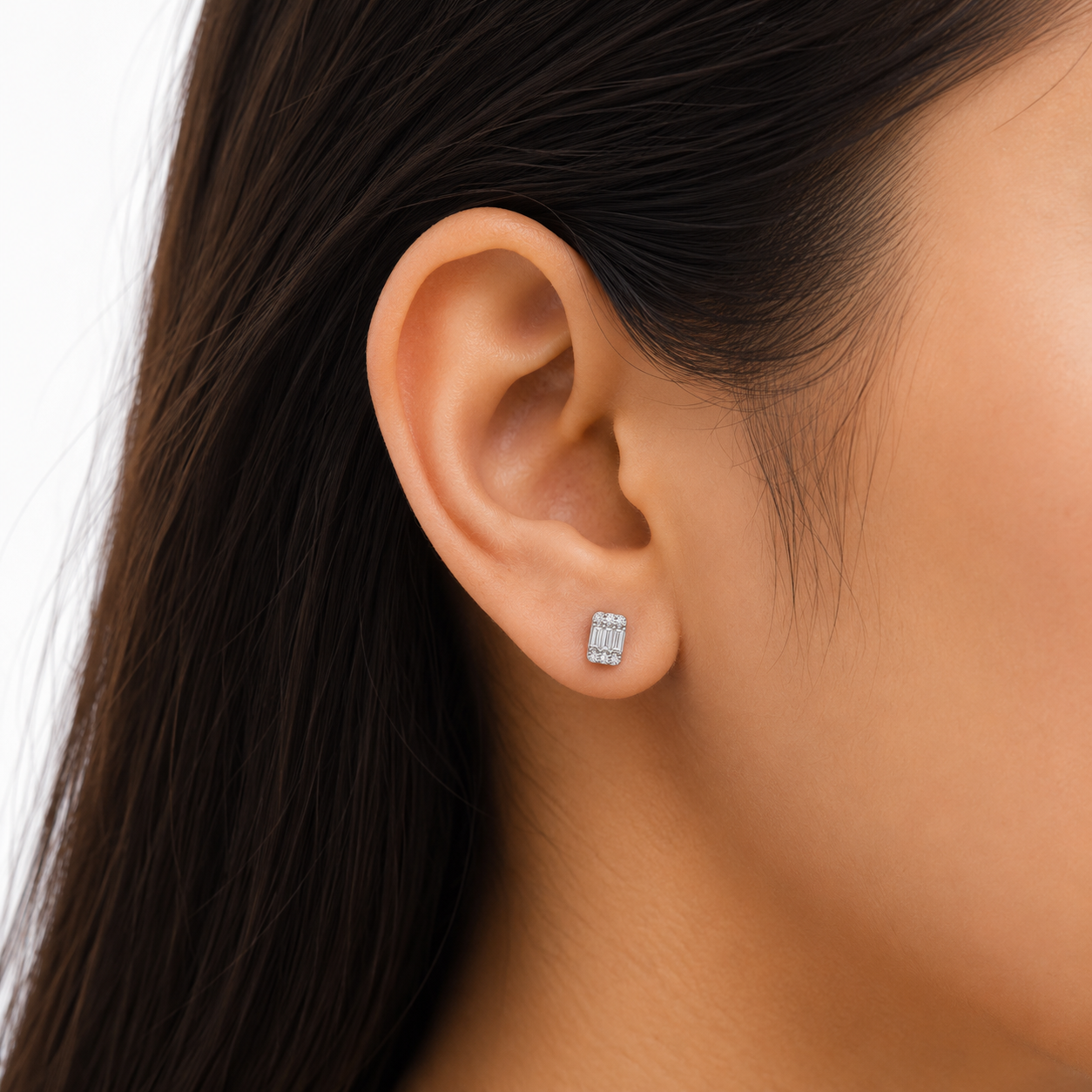 rectangle stud sterling silver earrings