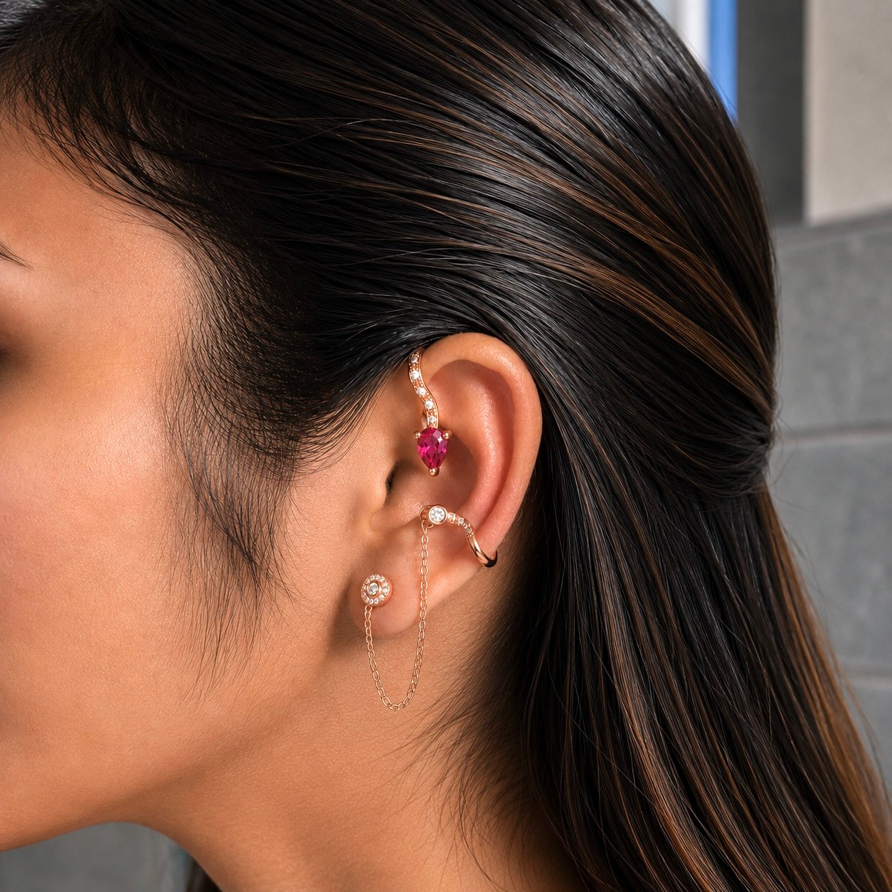 ophidia ear cuff | 925 sterling silver | rose gold pink sapphire
